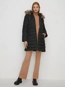 Image of Oasis Extra Warm Midi Padded Coat - Black, Size 10, Women