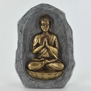 Image of Gold Buddha Sitting In Stone Sculpture 13cm