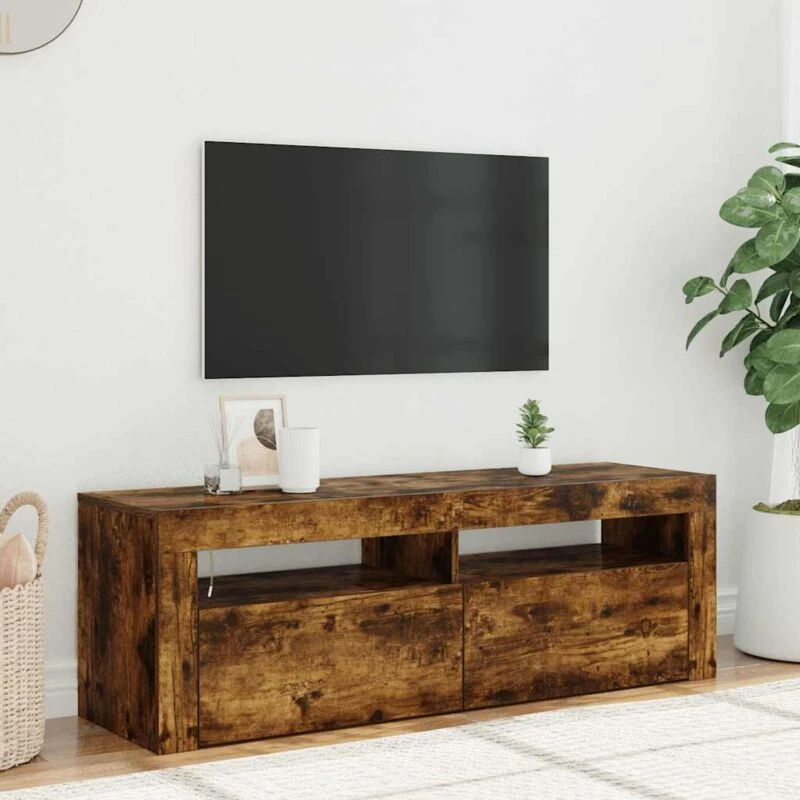 Image of vidaXL TV Cabinet with LED Lights Smoked Oak 120x35x40 cm, Brown 815687