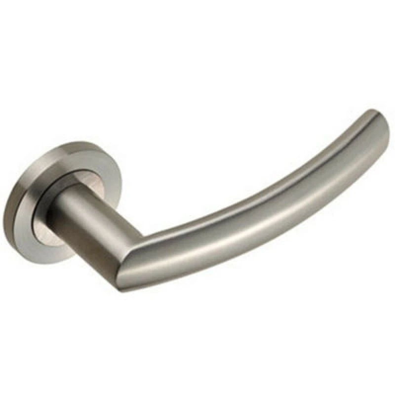 Image of Loops PAIR Curved Round Bar Handle on Round Rose Concealed Fix Satin Steel Metallics