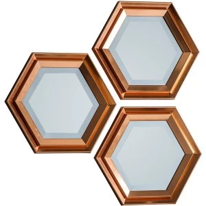 Image of Robert Dyas Fawkner Set of 3 Hexagonal Mirrors - Copper