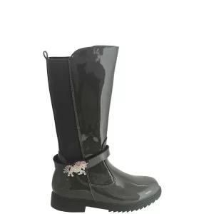 Image of Lelli Kelly Marylyn Unicorn Knee High Boot - Grey Patent, Grey Patent, Size 4 Older