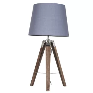 Image of Clipper Light Wood Tripod Table Lamp with Grey Aspen Shade