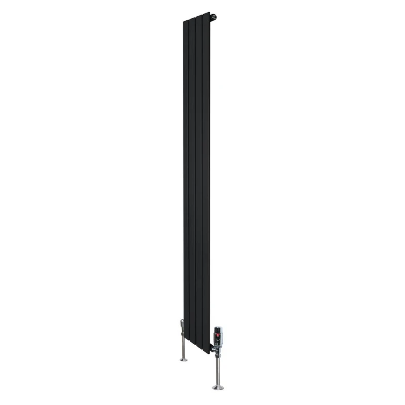 Image of Monstershop Flat Single Column Radiator & Valves - 1800mm x 280mm - Black Unisex