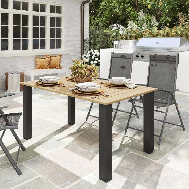 Image of OUTSUNNY Garden Table with Parasol Hole, Slatted Metal Tabletop, Brown Brown Unisex