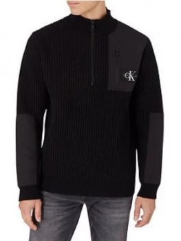 Image of Calvin Klein Jeans Utility 1/4 Zip Sweat Top - Black