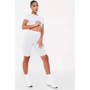 Image of I Saw It First Grey Cycling Short And Crop Top Set - Grey