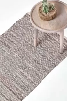 Image of Real Leather Handwoven Pattern Hall Runner, 66 x 200 cm