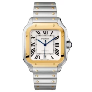 Image of Santos De Cartier Watch Large Model, Automatic Movement, Yellow Gold, Steel, Interchangeable Metal And Leather Bracelets