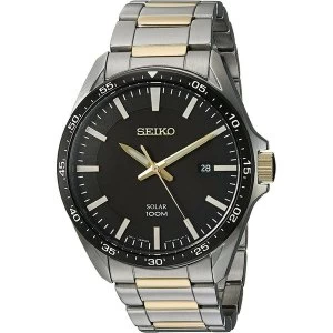 Image of Mens Solar Powered Stainless Steel Watch with Black Dial & Silver Bracelet