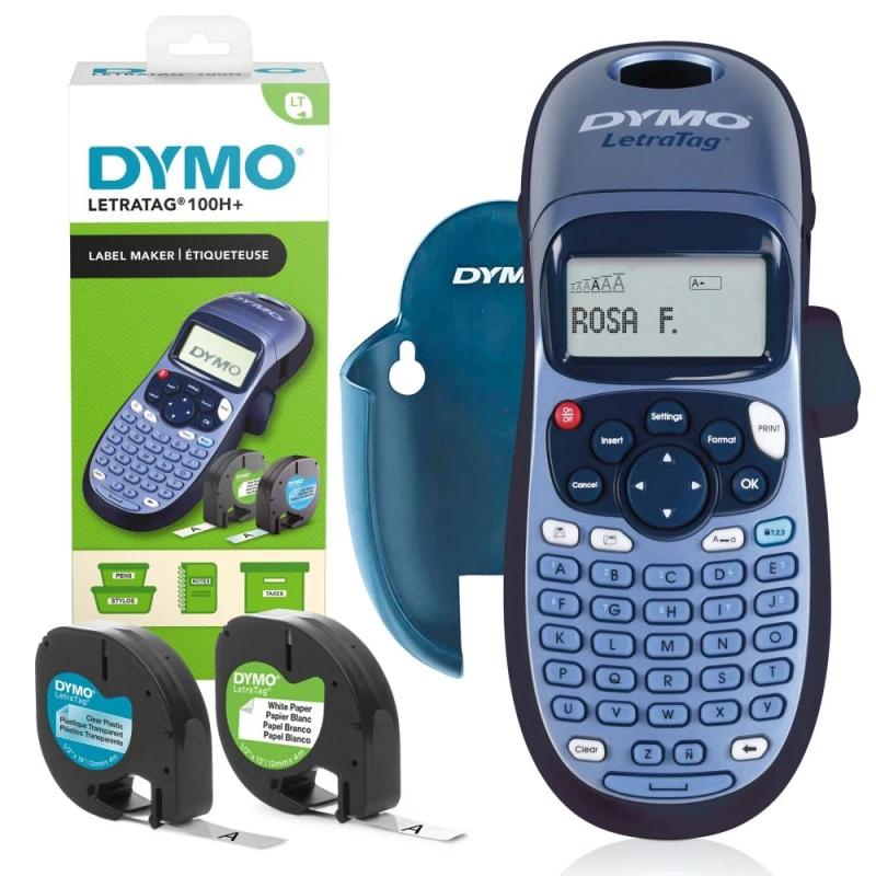 Image of Dymo Dymo LetraTag LT-100H+ Label Maker Machine with Wall-holder and Paper & Clear Plastic Label Tape - 2174580 2174580