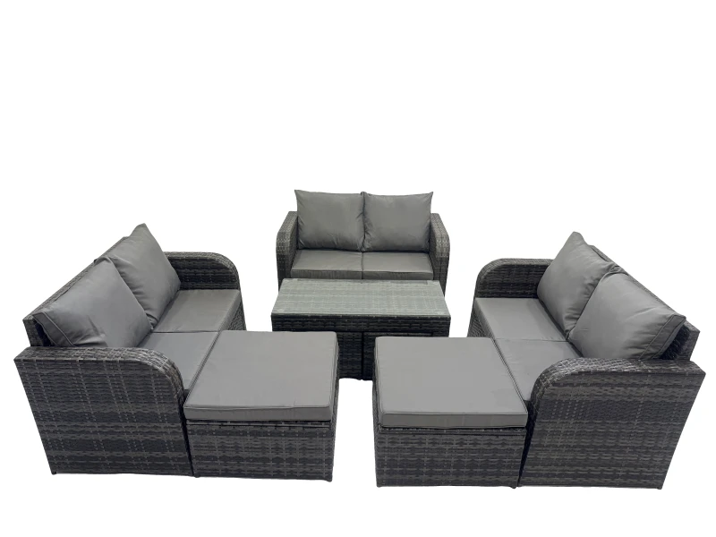 Image of Fimous Garden Outdoor Furniture Set with 2 Big Footstools Dark Grey Mixed Dark Grey Unisex