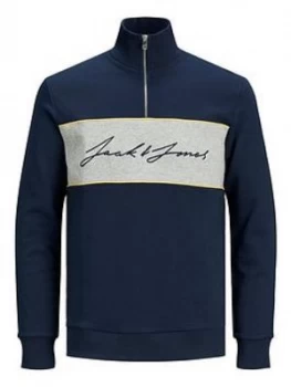Image of Jack & Jones Junior Boys Logo Half Zip Sweat - Navy