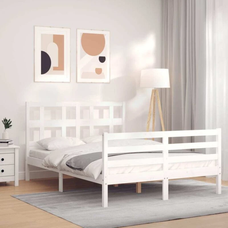 Image of VIDAXL Bed Frame without Mattress White Small Double Solid Wood Vidaxl 8720845999728