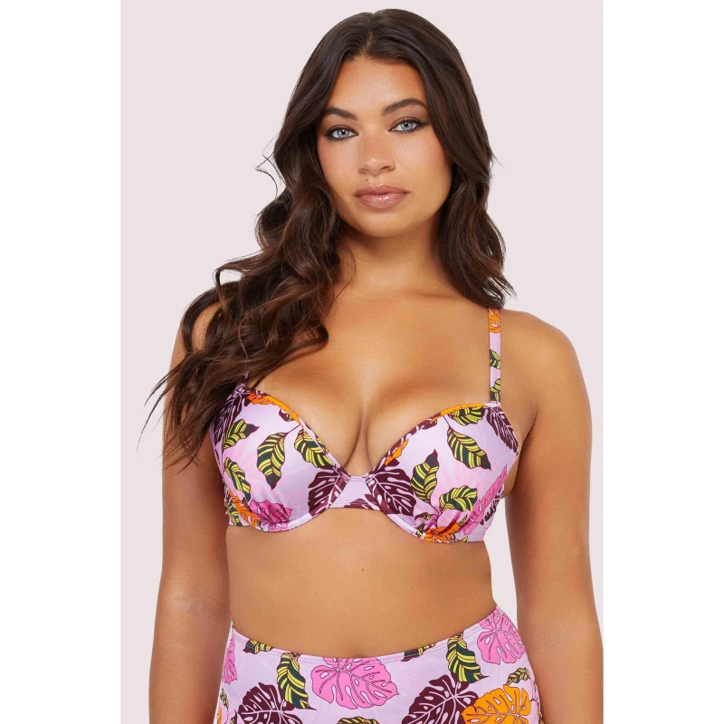 Image of Peek and Beau Fb Mix/Match Pink Palm Print Plunge Bikini Top Pink female 36E