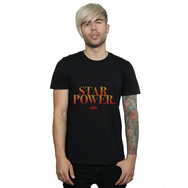 Image of Marvel Marvel Men Captain Star Power T-Shirt in Black Size: Small Black S Male 5059114699384