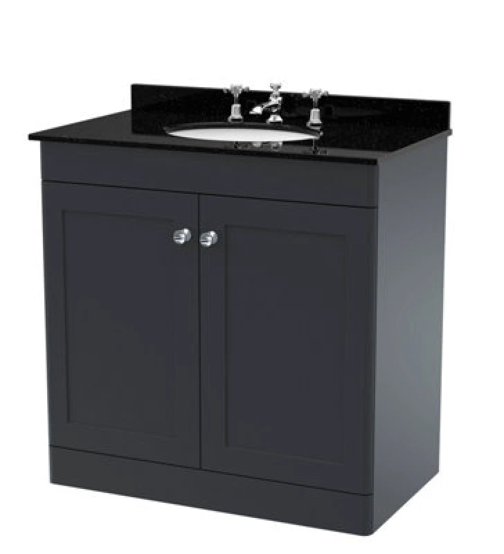 Image of nuie 800mm Floor Standing 2 Door Vanity & Marble Top 3TH - Soft Black CLC1426BR3
