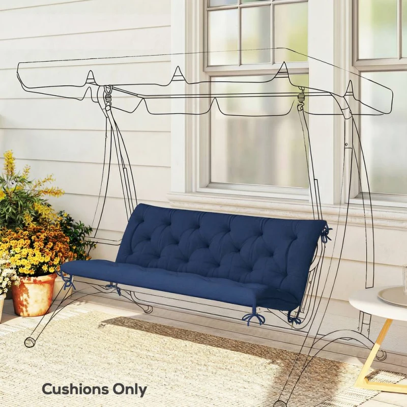 Image of OUTSUNNY 2 Seater Garden Bench Cushion Outdoor Seat Pad with Ties in Blue Blue Unisex