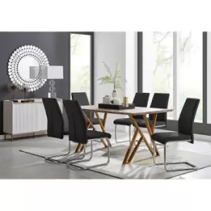 Image of Furniture Box Taranto Oak Effect Dining Table and 6 Black Lorenzo Chairs