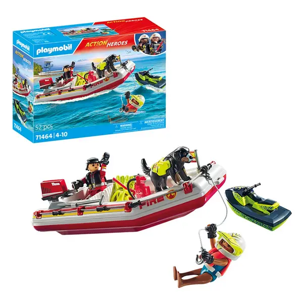Image of Playmobil 71464 Action Heroes: Fire Boat With Aqua Scooter