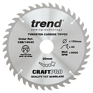 Image of Trend CSB/19040 40 Teeth Combination Cut Craft Circular Saw Blade - 190 x 30mm