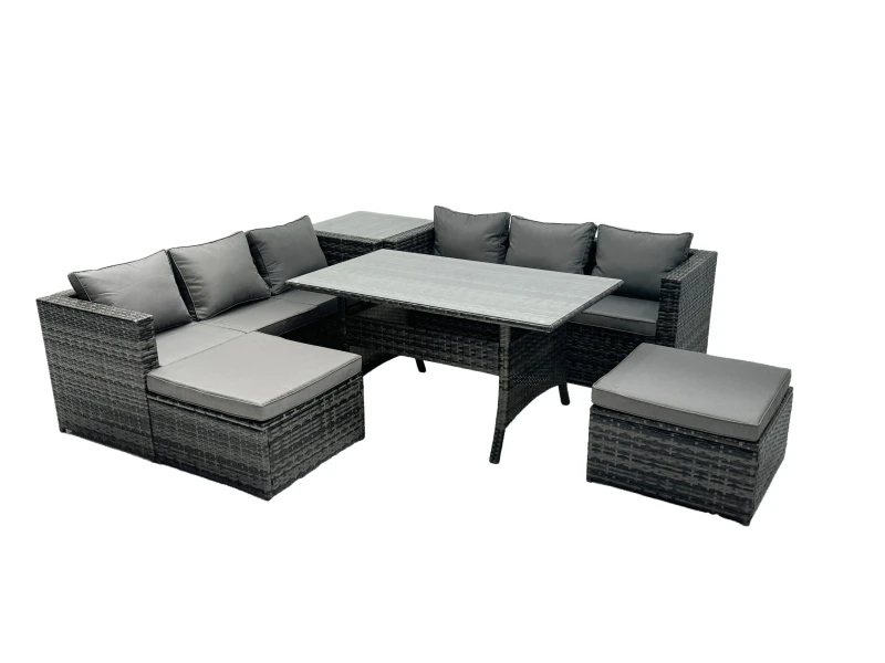 Image of Fimous Outdoor Dining Table Sofa Set with Side Table Big Footstool in Dark Grey Dark Grey Unisex