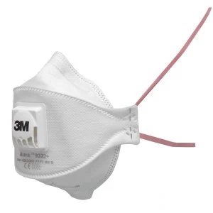 Image of 3M Aura 9332 Flat fold Valved Particulate Respirators FFP3 Classification White Pack of 5
