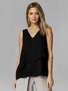 Image of Wallis Petite Double Layer Asymmetric Cami - Black, Size 8, Women