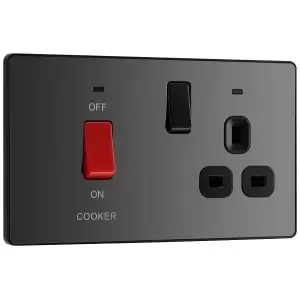 Image of BG Evolve Black Chrome Cooker Control Double Pole Socket & Switch with LED Power Indicators