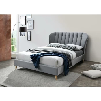 Image of Elm Grey Velvet Fabric Bed with Cushioned Headboard 5ft Kingsize 150cm - Birlea