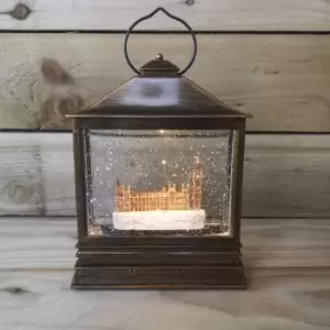 Image of Samuel Alexander - 30cm Premier Christmas Water Spinner Antique Effect Lantern With Houses of Parliament Dual Powered