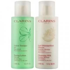 Image of Clarins Cleansers and Toners Cleansing Milk With Gentian 400ml and Toning Lotion 400ml Combination/Oily Skin