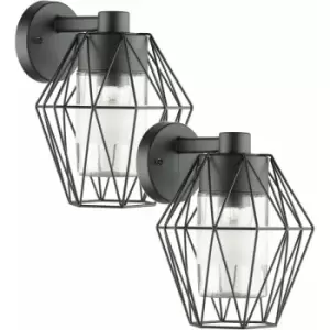 Image of Loops - 2 pack IP44 Outdoor Wall Light Black Wire Cage Shade 1x 60W E27 Porch Lamp