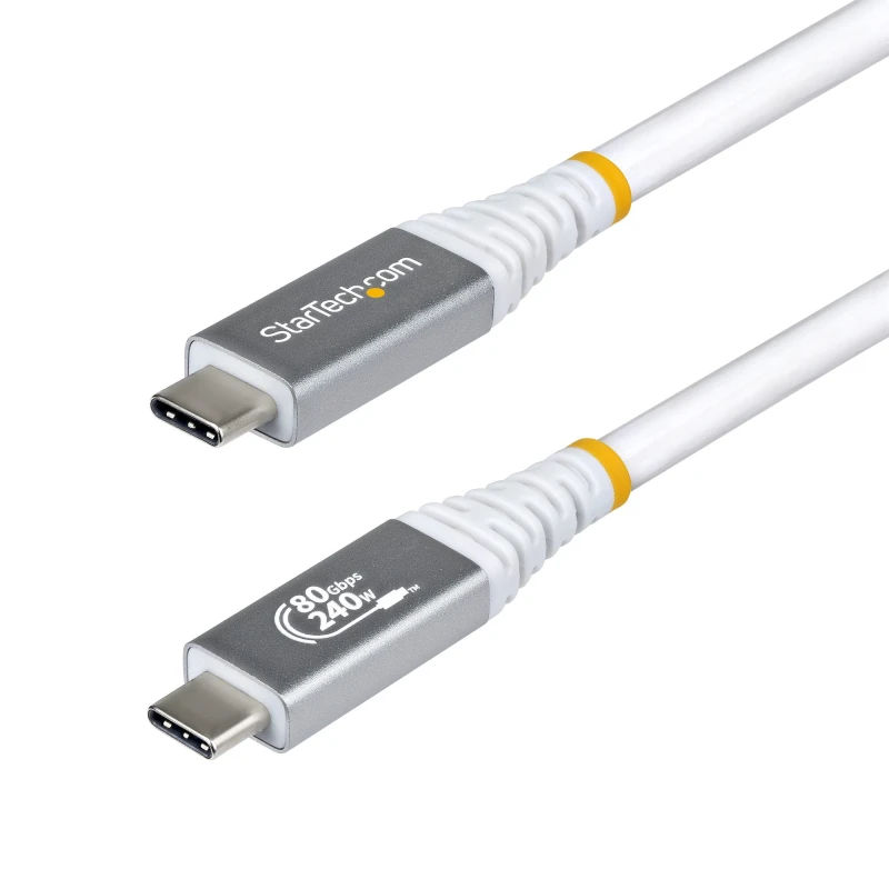 Image of StarTech.com 1m (3.3ft) USB4 Cable 80Gbps USB-IF Certified USB-C Cable 240W 8K 120Hz/4K 240Hz DP2.1 Thunderbolt 4 Compatible White