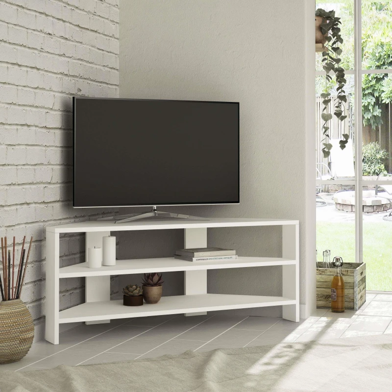 Image of DECORTIE Decortie - Thales Corner Modern tv Stand Multimedia Centre tv Unit White Corner 110cm - White M.TV.14131.2
