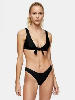 Image of Topshop Ribbed High Leg Bikini Pants - Black