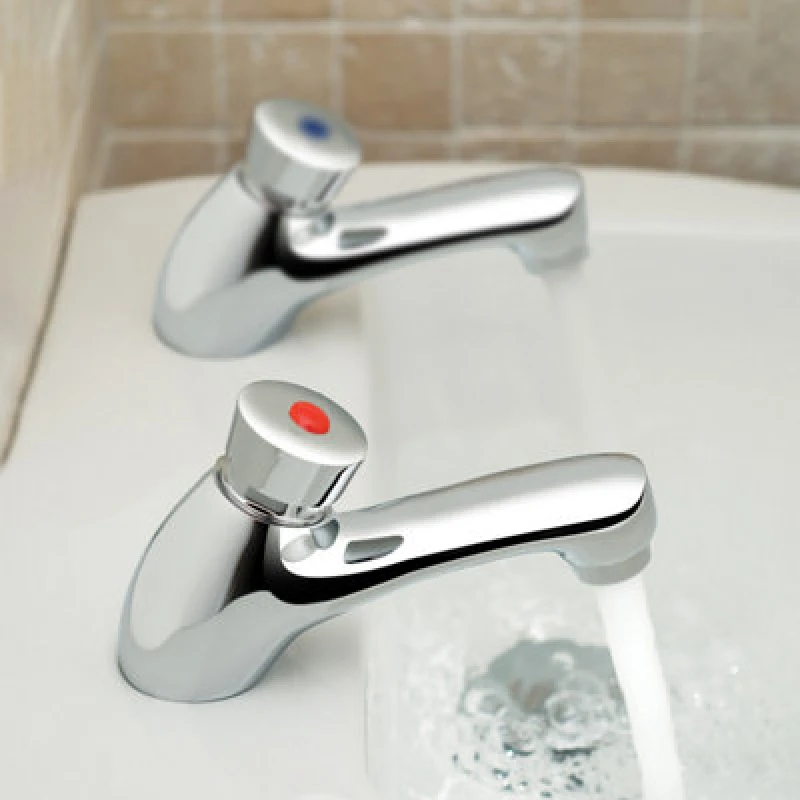 Image of Nes Home Omni Chrome Hot And Cold Twin Brass Modern Bathroom Non Concussive Basin Taps