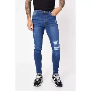 Image of I Saw It First Mid Blue Skinny Fit Ripped Jeans - Blue