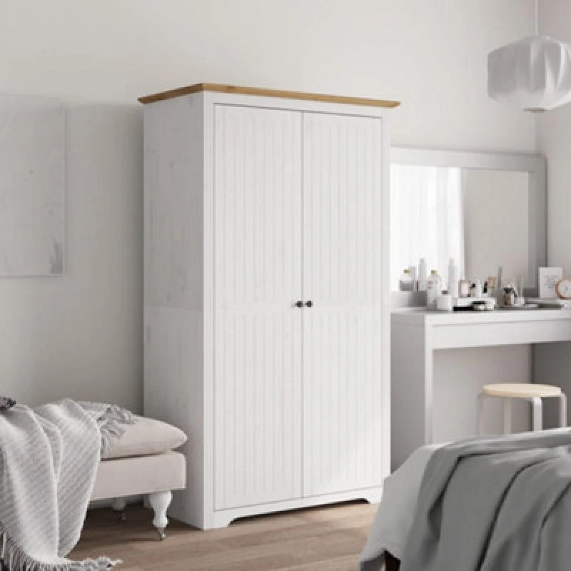 Image of Vidaxl Wardrobe Bodo White And Brown 101X52X176.5cm Solid Wood Pine