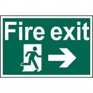 Image of Self ad. semi-rigid PVC Fire Exit Man Running Arrow Right sign 600 x