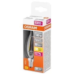 Image of Osram 40W Filament Clear Dimmable E14 Bent Tip Candle LED Bulb - Warm White