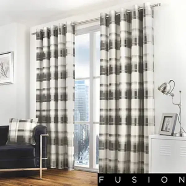 Image of Fusion Balmoral Check 100% Cotton Eyelet Lined Curtains, Slate, 46 x 72" - Fusion BCKSL46726LZU