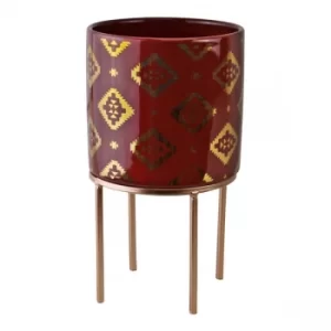 Image of Small Kasbah Design Ceramic Planter, Red