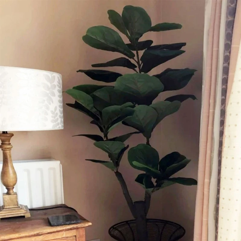 Image of Leaf Design 120cm (4ft) Large Artificial Fiddle Fig Tree Ficus Evergreen Plant