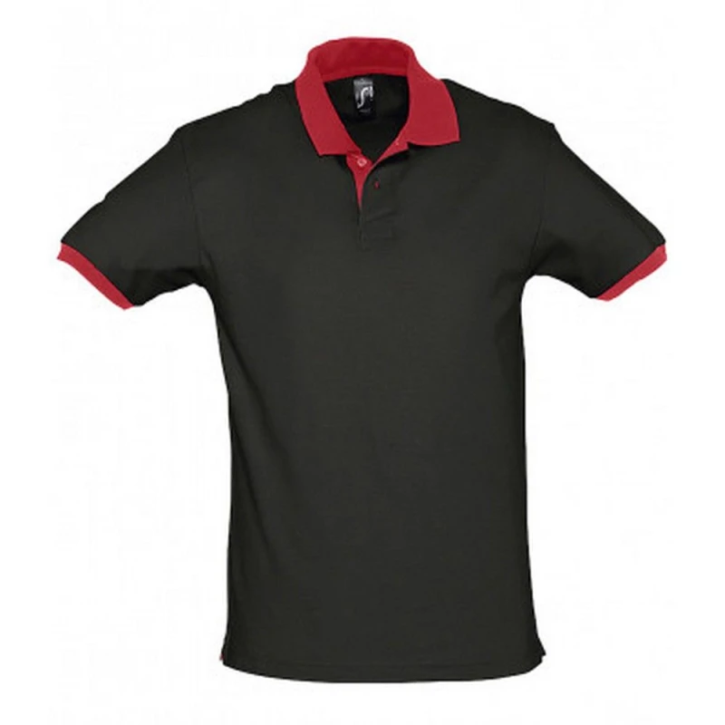 Image of SOL'S Mens Prince Contrast Pique Short Sleeve Cotton Polo Shirt in Black Size: XS Black Male XS
