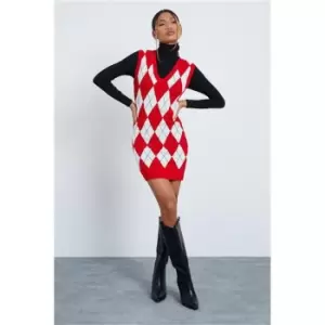 Image of I Saw It First Red Knitted Check Mini Dress - Red