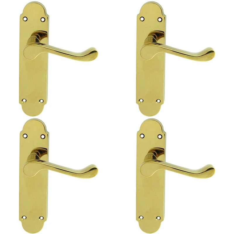 Image of Loops 4x PAIR Victorian Upturned Handle on Latch Backplate 170 x 42mm Polished Brass Metallics