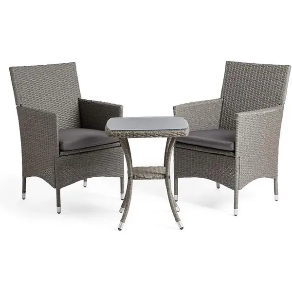 Image of VonHaus Rattan Bistro Set Patio Table and Chairs - Grey One Size