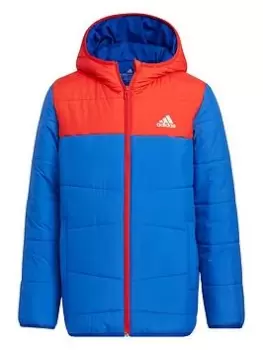 Image of Boys, adidas Kids Unisex Synthetic Midweight Jacket - Bright Blue, Bright Blue, Size 15-16 Years