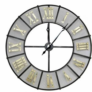 Image of Charles Bentley Large Wrought Iron Wall Clock Black and Gold